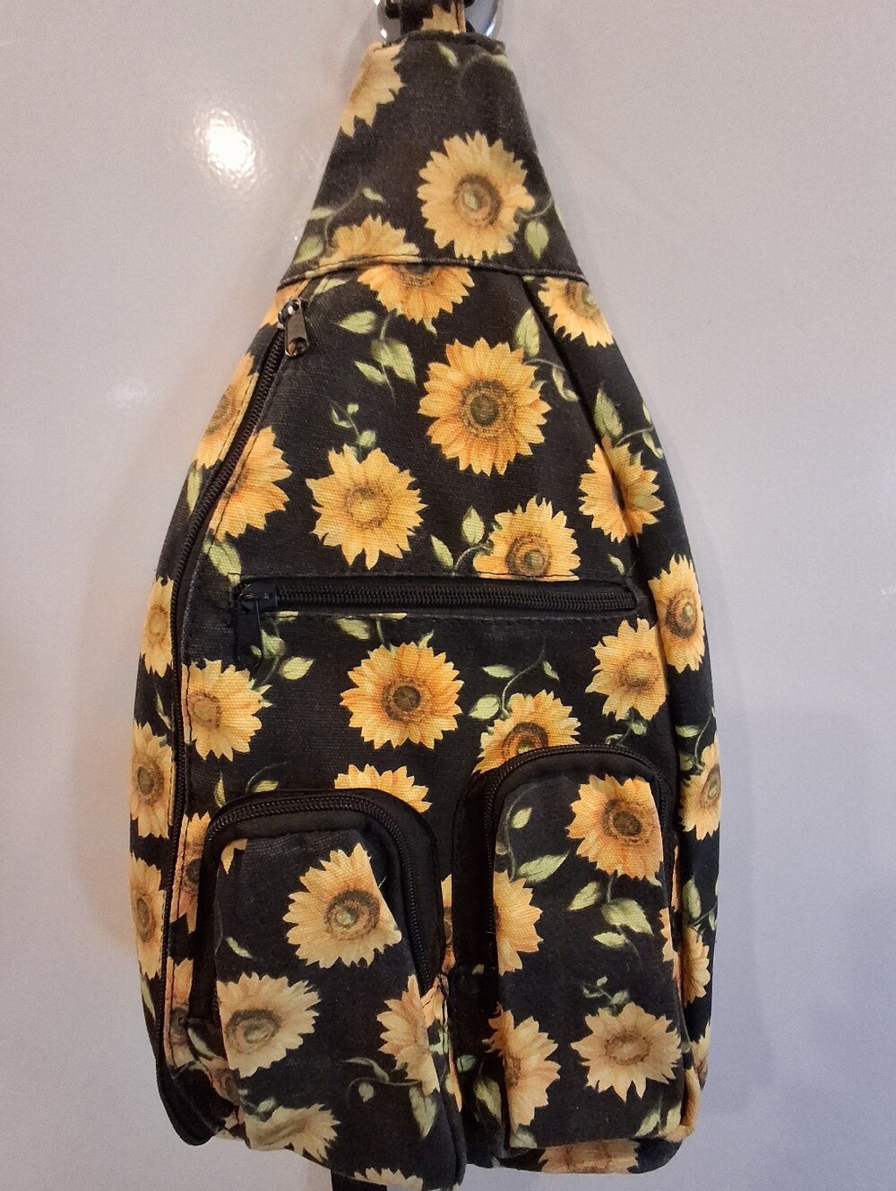 Source Unknown Black Sunflower Sling Backpack